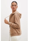 Fermuarlı Kapüşonlu Sweatshirt Kahve