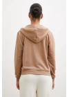 Fermuarlı Kapüşonlu Sweatshirt Kahve