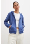 Fermuarlı Kapüşonlu Sweatshirt Mavi