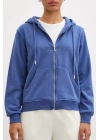 Fermuarlı Kapüşonlu Sweatshirt Mavi