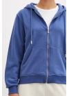 Fermuarlı Kapüşonlu Sweatshirt Mavi