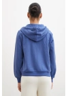 Fermuarlı Kapüşonlu Sweatshirt Mavi
