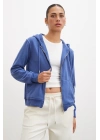 Fermuarlı Kapüşonlu Sweatshirt Mavi