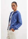 Fermuarlı Kapüşonlu Sweatshirt Mavi