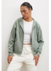 Fermuarlı Kapüşonlu Sweatshirt Yeşil