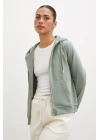 Fermuarlı Kapüşonlu Sweatshirt Yeşil