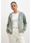Fermuarlı Kapüşonlu Sweatshirt Yeşil