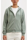Fermuarlı Kapüşonlu Sweatshirt Yeşil