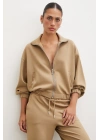 Fermuarlı Sweatshirt Camel