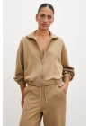 Fermuarlı Sweatshirt Camel