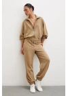 Fermuarlı Sweatshirt Camel