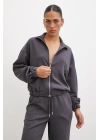 Fermuarlı Sweatshirt Füme