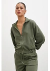 Fermuarlı Sweatshirt Haki