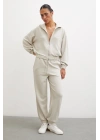 Fermuarlı Sweatshirt Taş