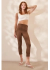 Fermuarlı Tayt Pantolon Kahve