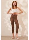 Fermuarlı Tayt Pantolon Kahve