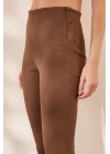 Fermuarlı Tayt Pantolon Kahve