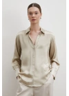 Floş Basic Saten Gömlek Bej