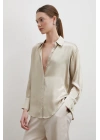 Floş Basic Saten Gömlek Bej