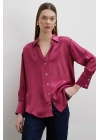 Floş Basic Saten Gömlek Mürdüm