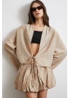 Geniş Kol Önden Bağlamalı Bluz Bej