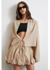 Geniş Kol Önden Bağlamalı Bluz Bej
