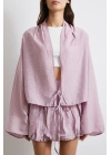 Geniş Kol Önden Bağlamalı Bluz Lila