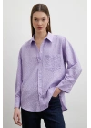 Gofre Kareli Gömlek Mor