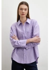 Gofre Kareli Gömlek Mor