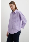 Gofre Kareli Gömlek Mor