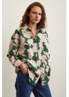 Gül Desenli Poplin Gömlek Yeşil