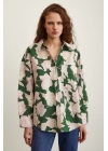 Gül Desenli Poplin Gömlek Yeşil
