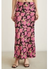 Gül Desenli Saten Etek Pembe