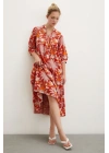 Hakim Yaka Desenli Maxi Elbise Oranj