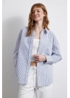 İnce Çizgili Gömlek Mavi