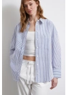 İnce Çizgili Gömlek Mavi