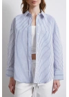 İnce Çizgili Gömlek Mavi