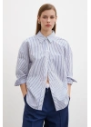 İnce Çizgili Poplin Gömlek Mavi