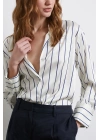 İnce Çizgili Şifon Gömlek Ekru