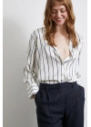 İnce Çizgili Şifon Gömlek Ekru