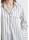 İnce Çizgili Şifon Gömlek Ekru