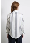İnce Çizgili Şifon Gömlek Ekru
