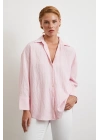 Kabartma Çizgili Oversize Gömlek Pembe