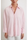 Kabartma Çizgili Oversize Gömlek Pembe