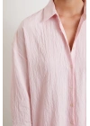 Kabartma Çizgili Oversize Gömlek Pembe