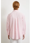 Kabartma Çizgili Oversize Gömlek Pembe
