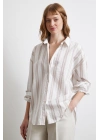 Kahve Çizgili Gömlek Ekru