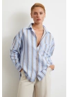 Kahve Çizgili Gömlek Mavi