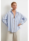Kahve Çizgili Gömlek Mavi