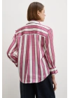 Kalın Çizgili Saten Gömlek Pembe